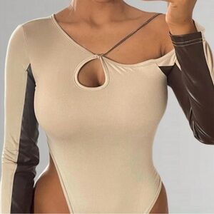 Maniere De Voir Cream and Brown Bodysuit